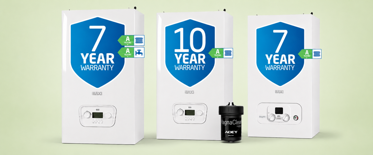 Range of Baxi commercial boilers with warranty information.