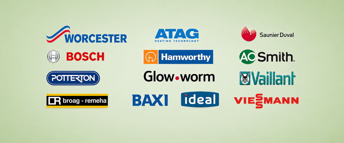 Logos of commercial heating manufacturers supported by TiC Heating Solutions.