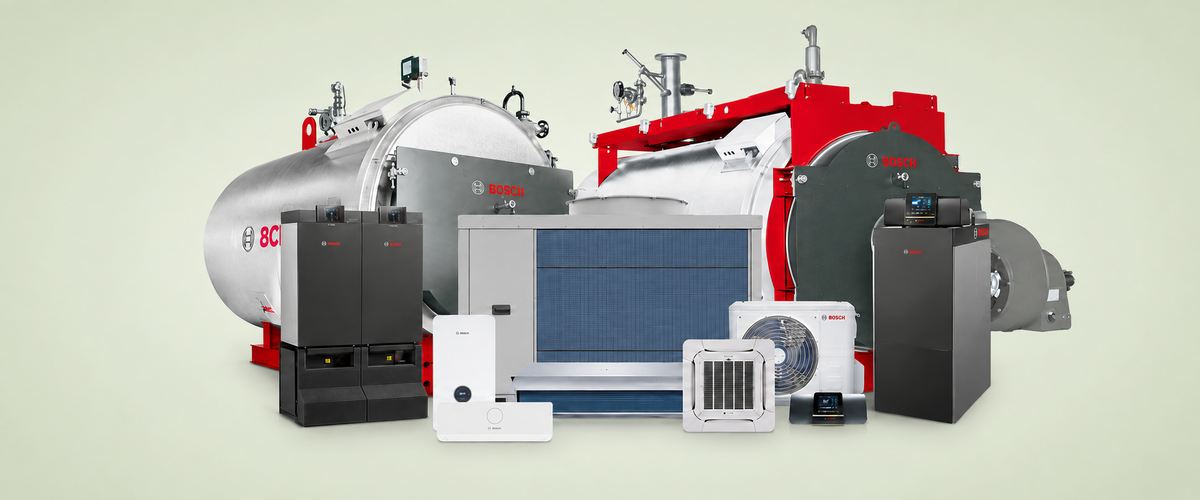 Range of Bosch commercial heating and cooling equipment.